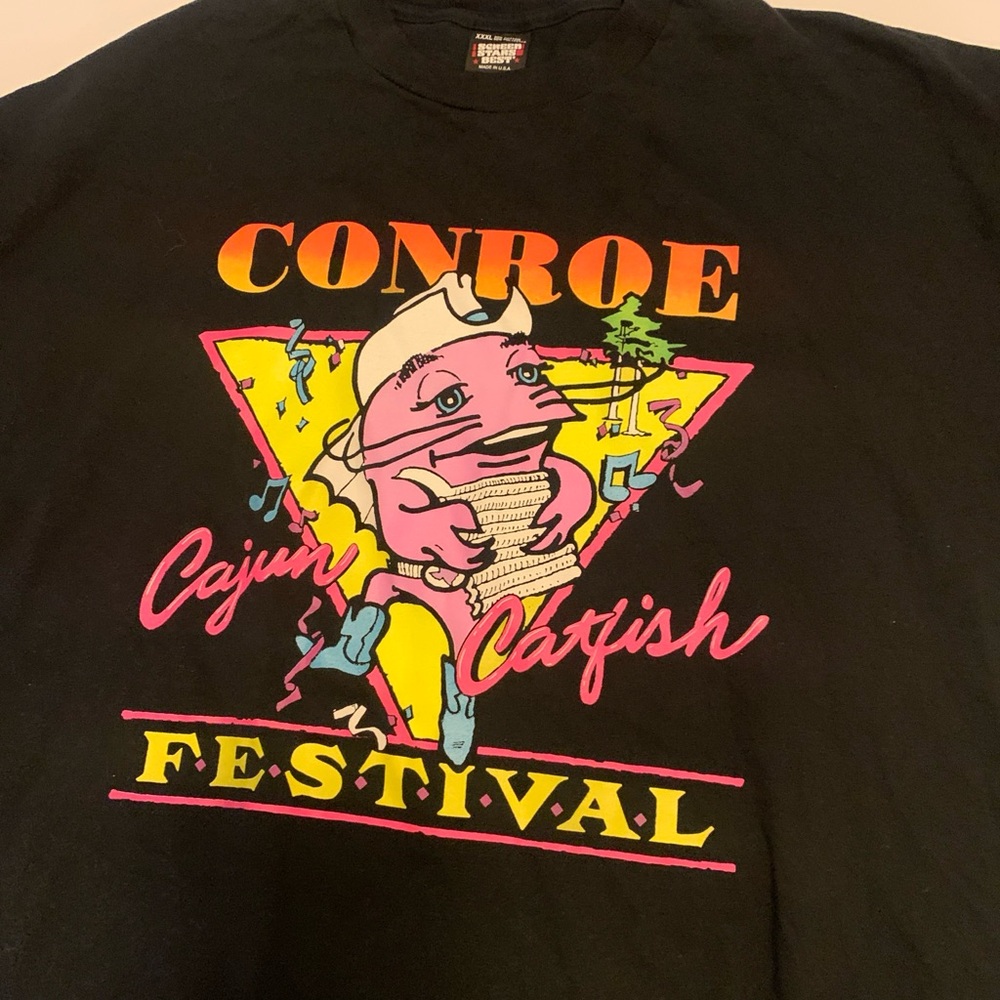 Screen Stars Black Tee with Neon Cajun Catfish Festival Graphic XXXL 3XL